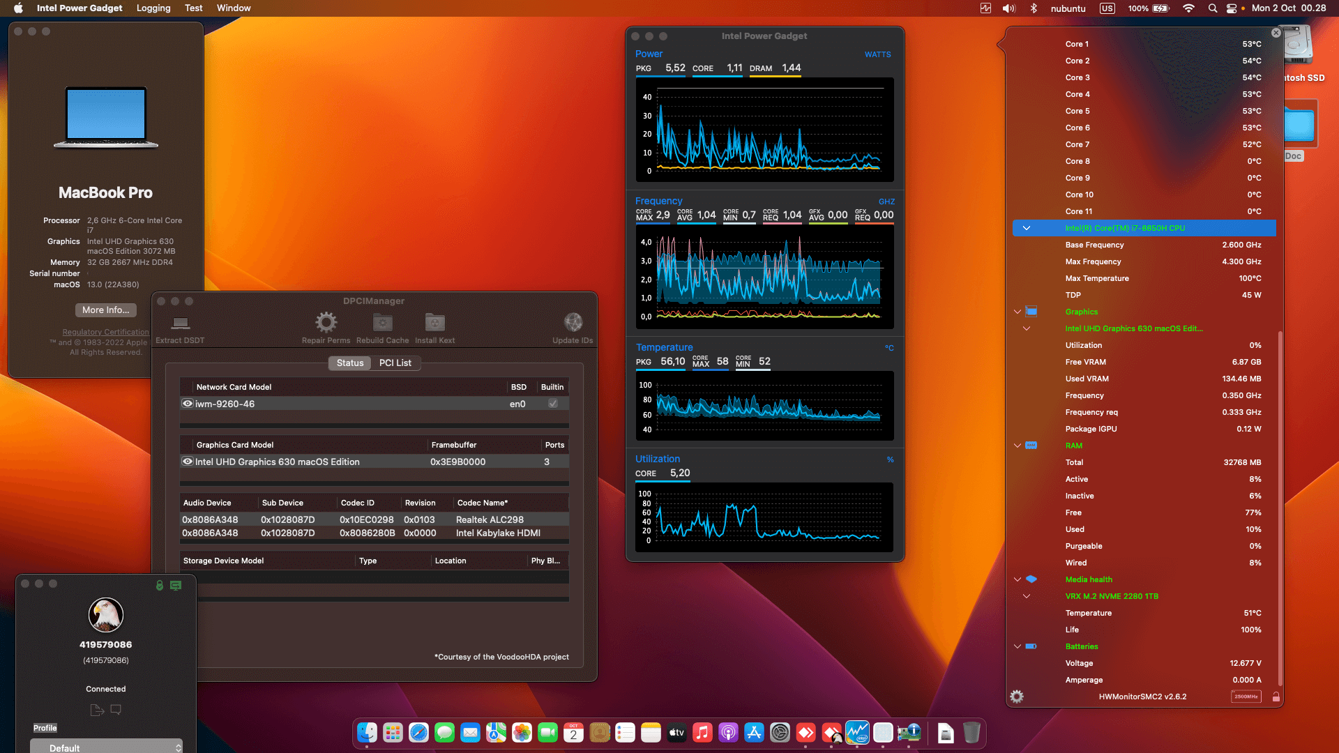 Success Hackintosh macOS Ventura 13.0 Build 22A380 in Dell Precision 5530
